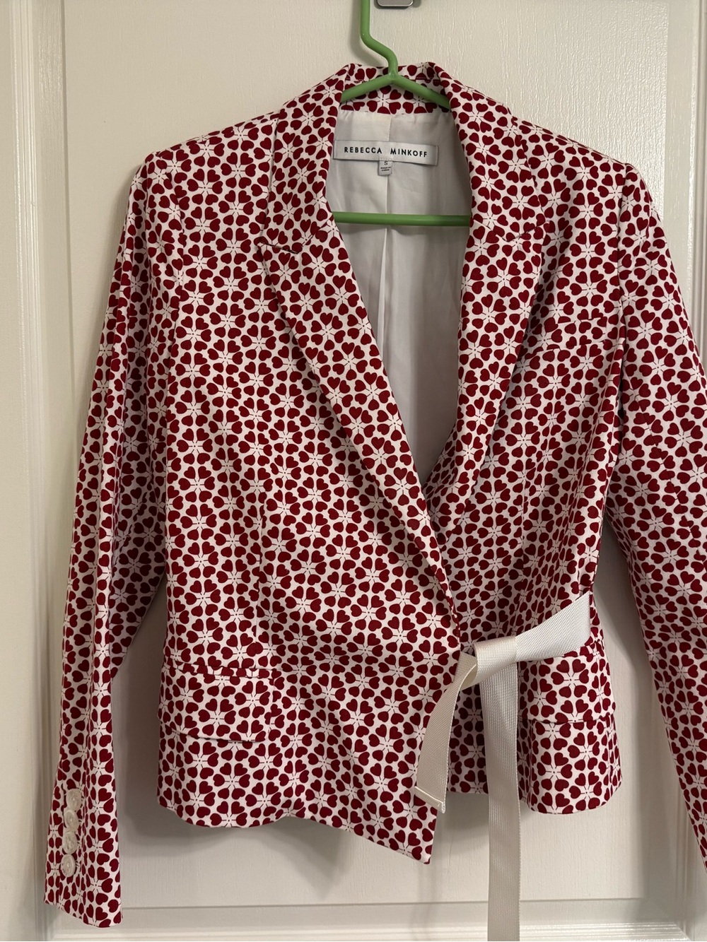 Rebecca Minkoff Red & White Printed Tie-Waist Blazer